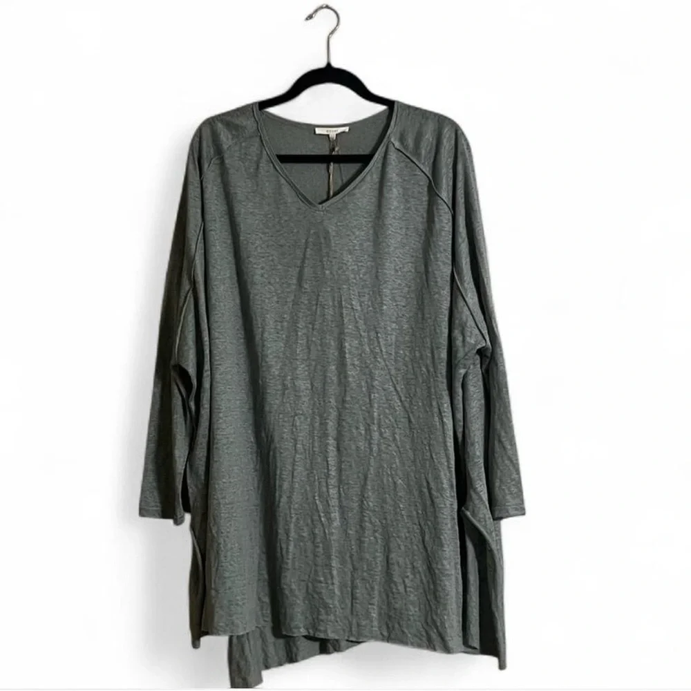 Easel Top Sz L Oversized 100% Sage Green Tunic Feminine Flowy Lightweight - Picture 3 of 8